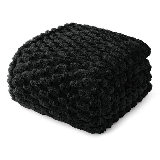 Whale Flotilla 60"x 80" Twin Size Blanket for Bed with Expanded 3D-Jacquard Pattern, Fuzzy Soft Cozy Exquisite Blankets or All Season, Warm and Fluffy, Black