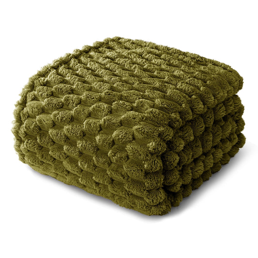 Whale Flotilla 60"x 80" Twin Size Blanket for Bed with Expanded 3D-Jacquard Pattern, Fuzzy Soft Cozy Exquisite Blankets or All Season, Warm and Fluffy, Olive