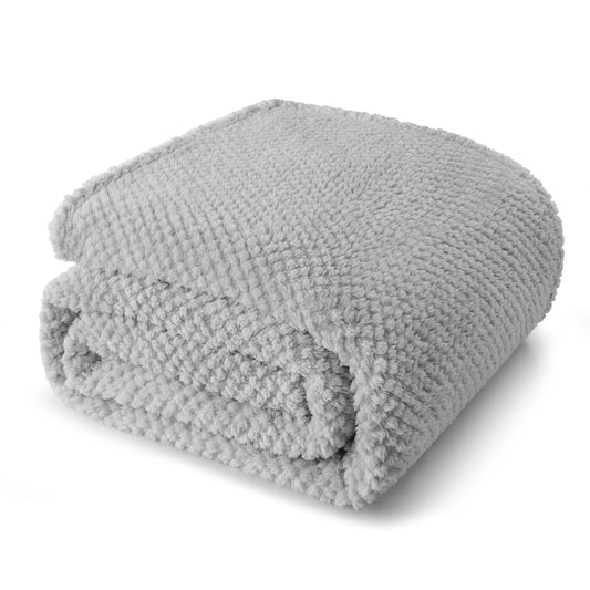 Whale Flotilla Twin Size Fuzzy Fleece Blanket, 60"x80" Fluffy Warm Soft Jacquard Bed Blankets for Fall Winter, Lightweight and Cozy, Light Grey