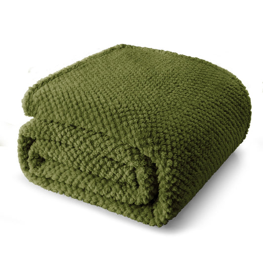 Whale Flotilla Twin Size Fuzzy Fleece Blanket, 60"x80" Fluffy Warm Soft Jacquard Bed Blankets for Fall Winter, Lightweight and Cozy, Olive
