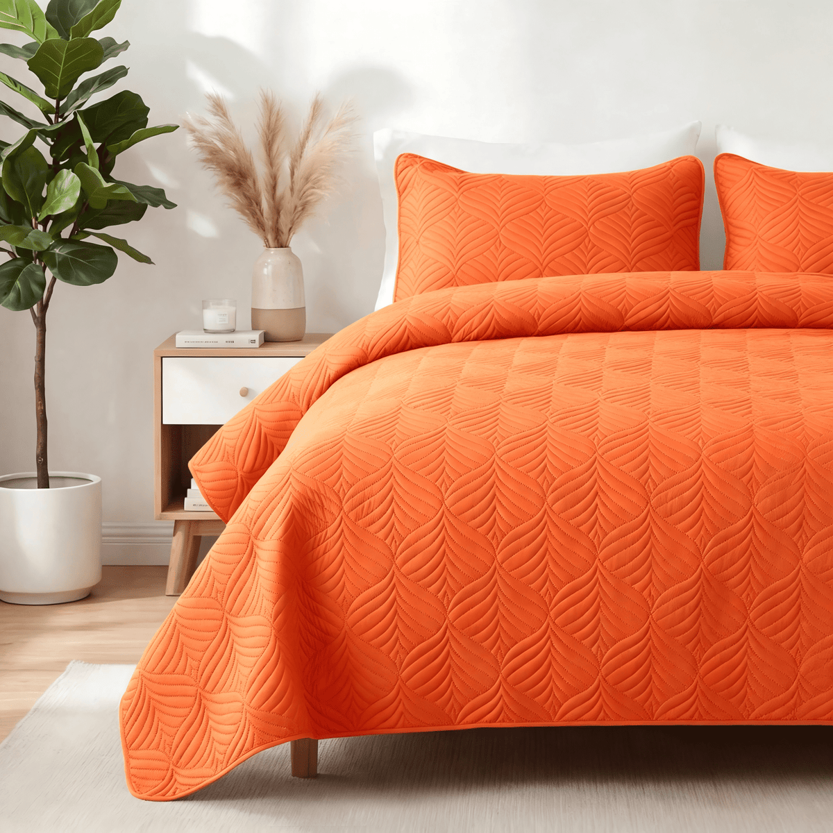 Whale Flotilla Twin Size Quilt Set, Soft Ultrasonic 68x88 Inch Bedding Set, Lightweight Bedspread Coverlet with Vintage Pattern, Reversible Bed Cover for All Seasons,Burnt Orange