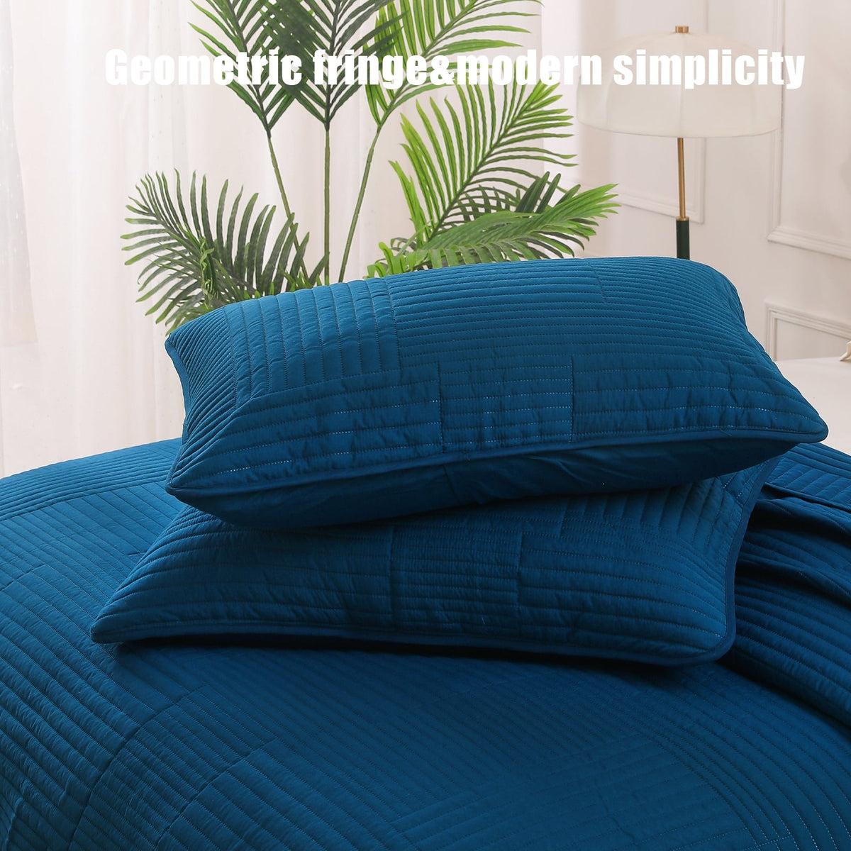 Whale Flotilla Twin Quilt Set, Soft and Lightweight Bedspreads Coverlet with Striped Pattern, Reversible Bedding Sets with Pillow Shams, 68x88 Inches, Blue