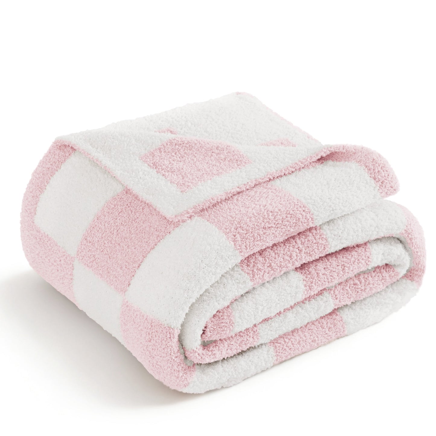 Whale Flotilla Checkered Knit Throw Blanket for Couch, Sofa, Bed, Soft Fluffy and Cozy, 50"x60", Pink