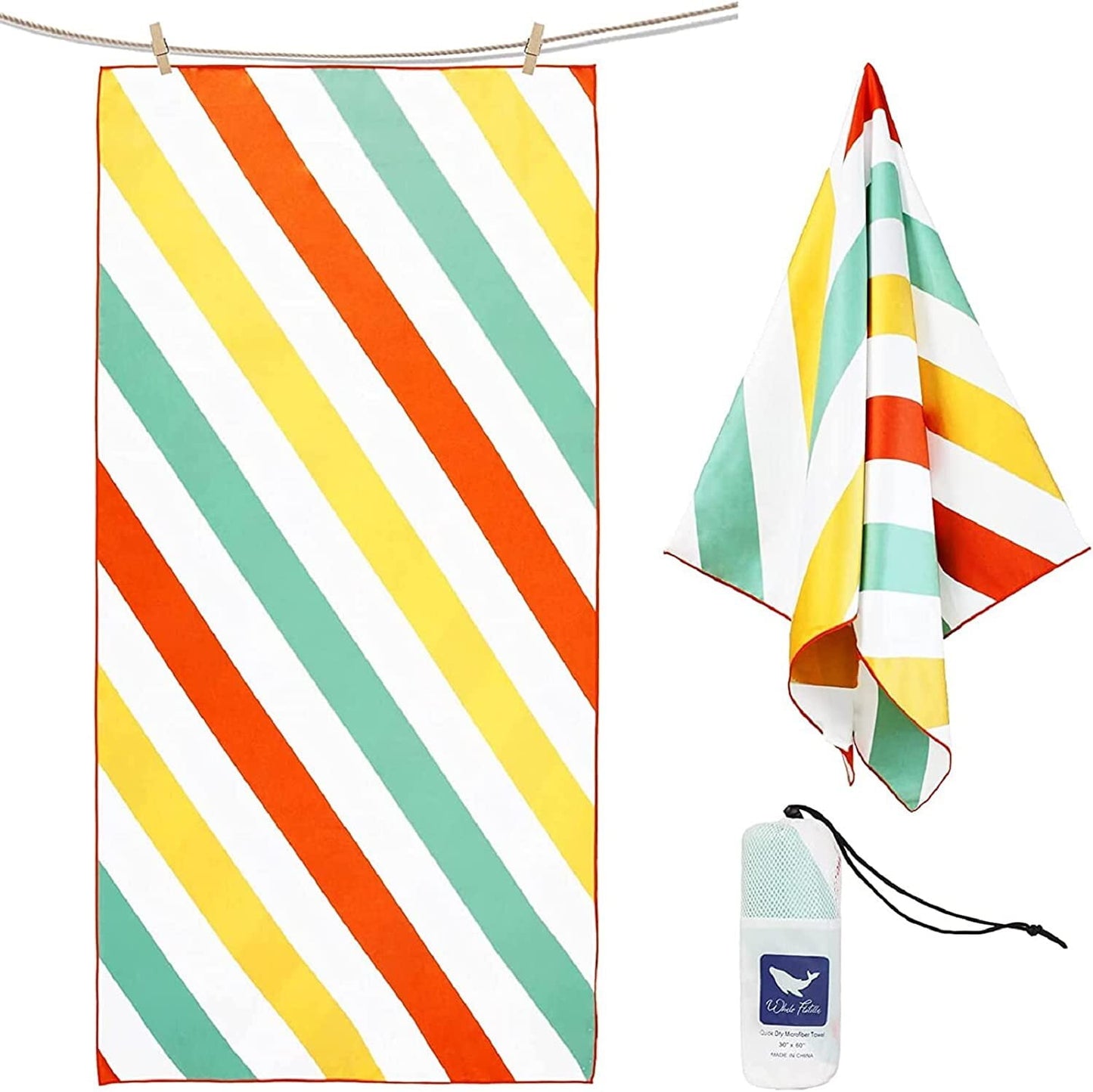 Whale Flotilla Microfiber Large Beach Towel, 2 Pack Quick Dry Beach Towel Sand Free Cooling Travel Camp Pool Towel Set, Super Absorbent and Portable, Red and Yellow 30x60 Inch