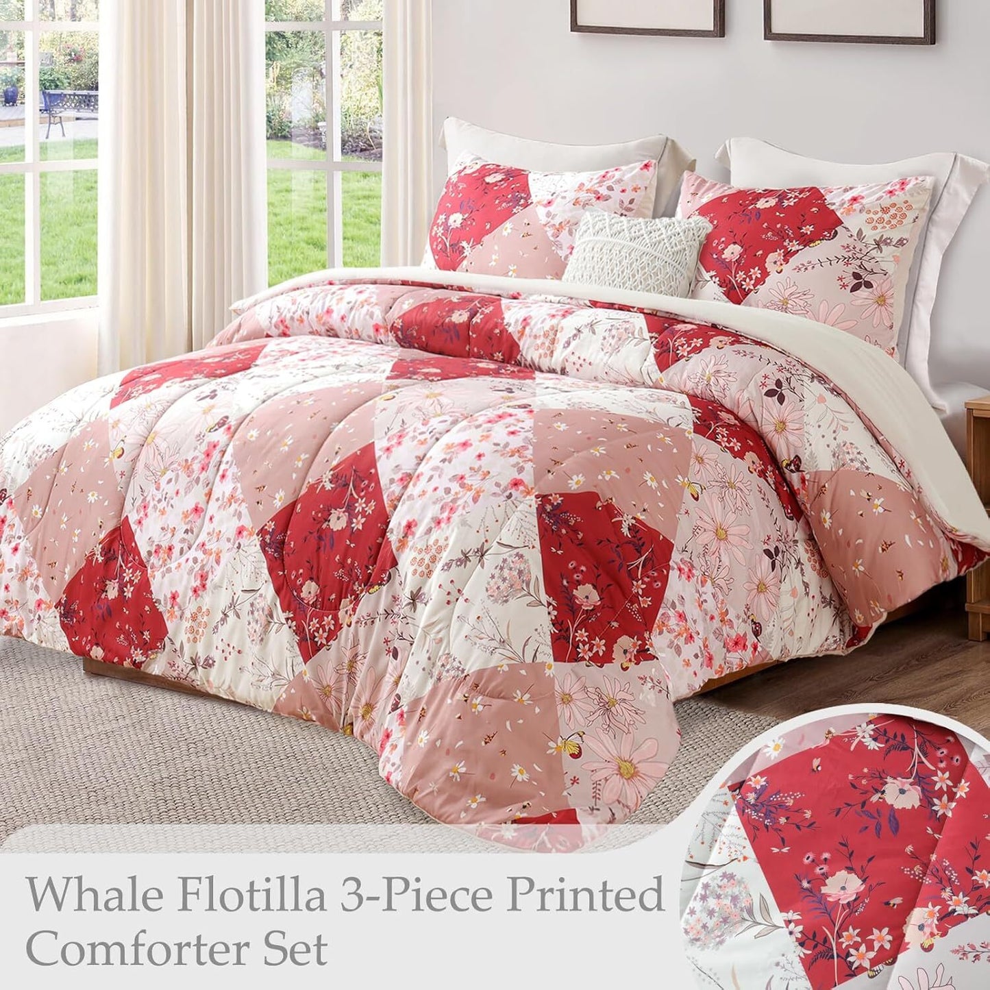 Whale Flotilla King Comforter Set, Soft Reversible Beige Bedding Comforter Set with Pailsey Pattern, 1 Micoriber Printed Comforter and 2 Pillow Shams, 3 Pieces