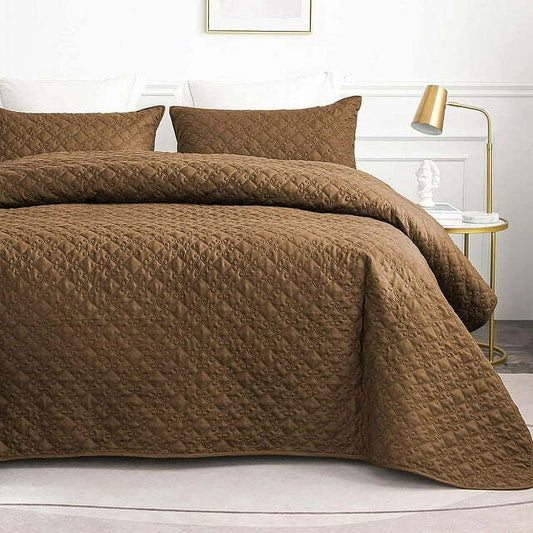 Whale Flotilla Quilt Set Twin Size, Soft Microfiber Lightweight Bedspread Coverlet Bed Cover (Diamond Pattern) for All Seasons, Brown, 2 Pieces (Includes 1 Quilt, 1 Sham)