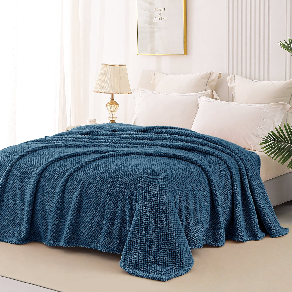 Whale Flotilla Queen Size Fuzzy Fleece Blanket, 90"x90" Fluffy Lightweight Soft Jacquard Bed Blankets for All Seasons, Warm and Cozy, Navy