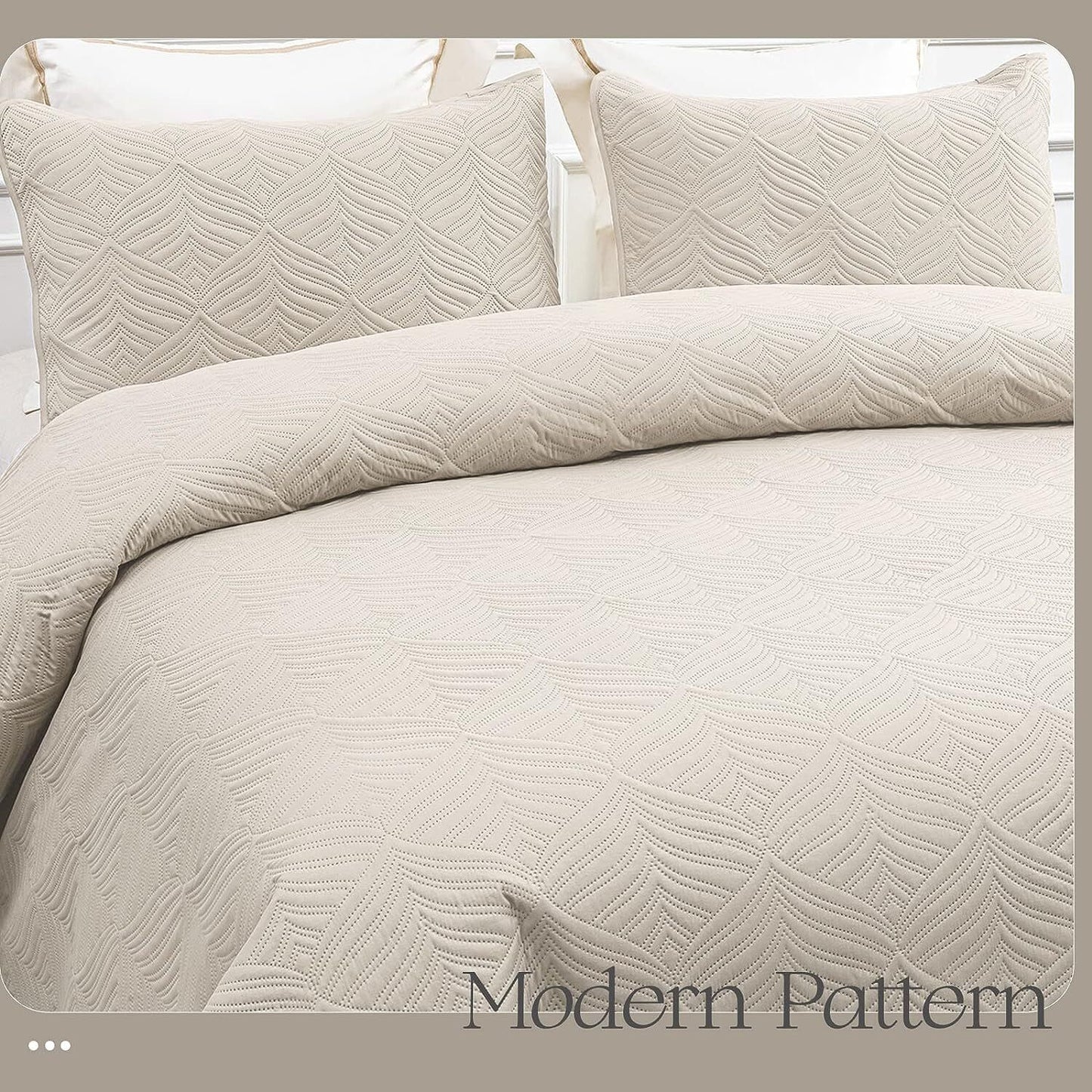 Whale Flotilla 3-Piece California King Size Quilt Set, Soft Ultrasonic Embossed Bedding Set, Lightweight Bedspread Coverlet with Vintage Pattern, Reversible Bed Cover for All Seasons, Brich Beige