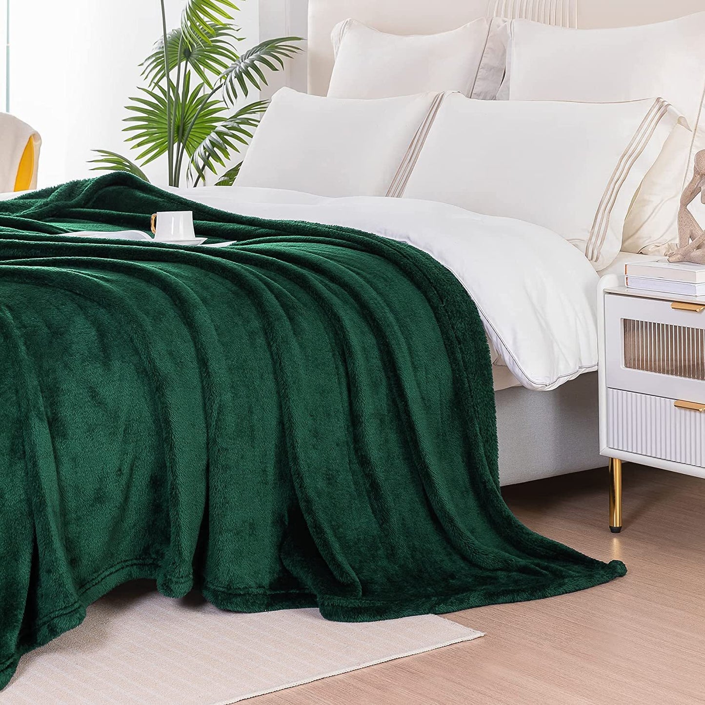 Whale Flotilla Fuzzy Faux Fur Blanket King Size, Soft Warm Fluffy Fleece Blanket for Bed, Cozy and Lightweight Bedspread for All Seasons,90x66 Inch, Deep Green