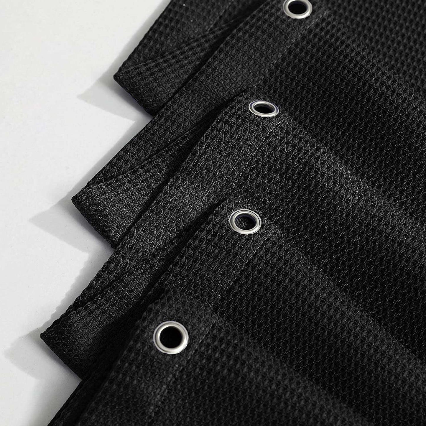 Whale Flotilla Luxury Hotel Collection Waffle Weave Black Shower Curtain Set, 230GSM Heavy Duty Fabric Shower Curtain with 12 Metal Roller Hooks, Waterproof and Machine Washable - 72" W x 84" H