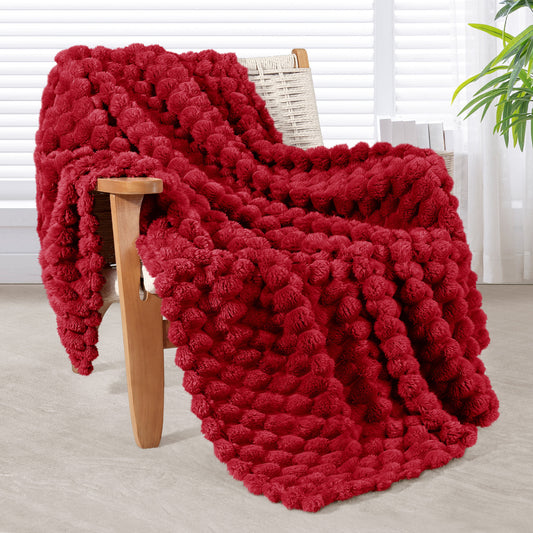 Whale Flotilla Throw Blanket for Couch with Expanded 3D-Jacquard Pattern, Fuzzy Soft Cozy Exquisite Blankets or All Season, Warm and Fluffy, 50x60 Inch,Red