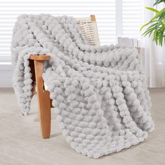 Whale Flotilla Throw Blanket for Couch with Expanded 3D-Jacquard Pattern, Fuzzy Soft Cozy Exquisite Blankets or All Season, Warm and Fluffy, 50x60 Inch,Light Grey
