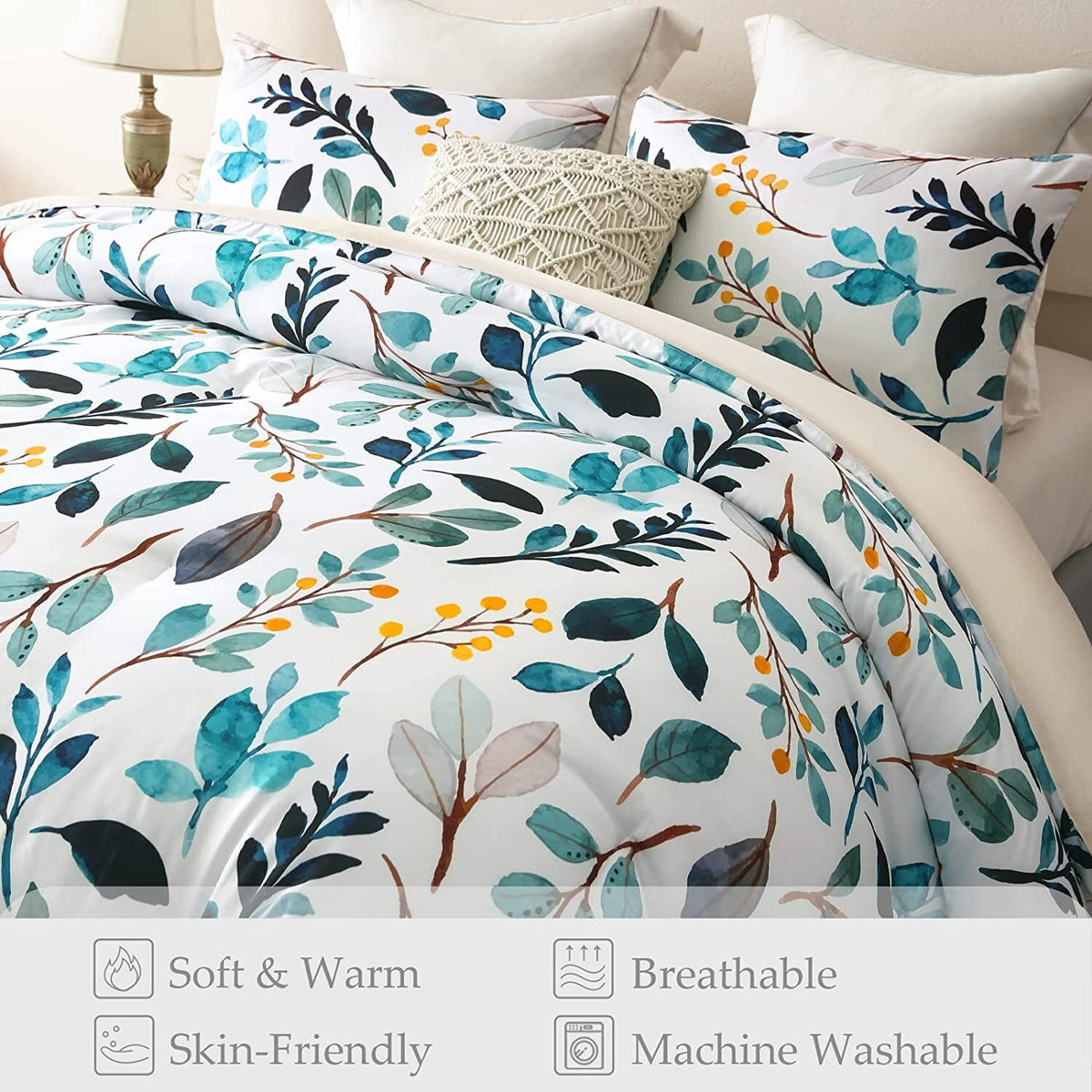 Whale Flotilla 3-Piece Queen Comforter Set, Soft Reversible Bedding Comforter Sets, Floral Printed Down Alternative Comforter Duvet for All Seasons, Navy