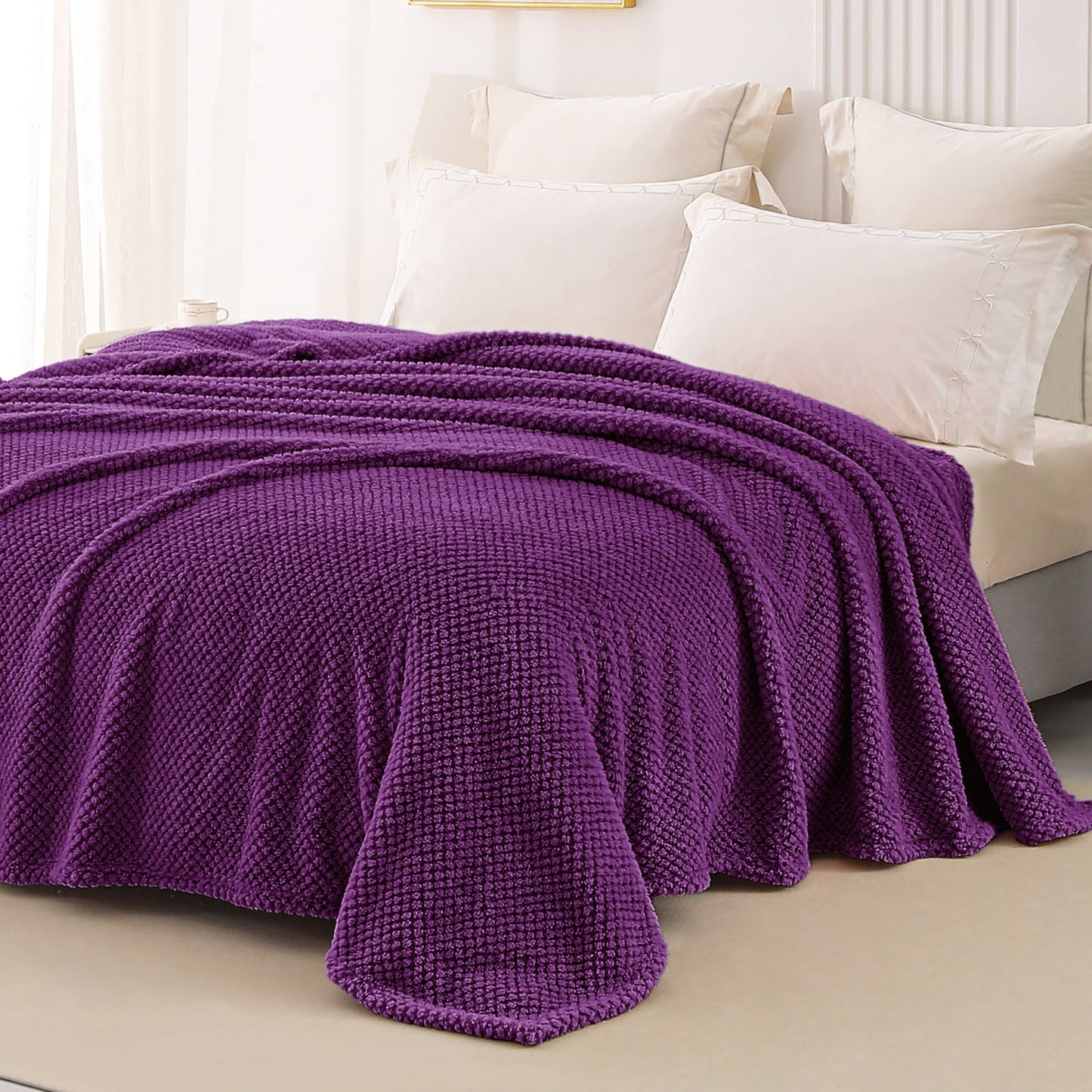 Whale Flotilla Twin Size Fuzzy Fleece Blanket, 60"x80" Fluffy Warm Soft Jacquard Bed Blankets for Fall Winter, Lightweight and Cozy, Purple