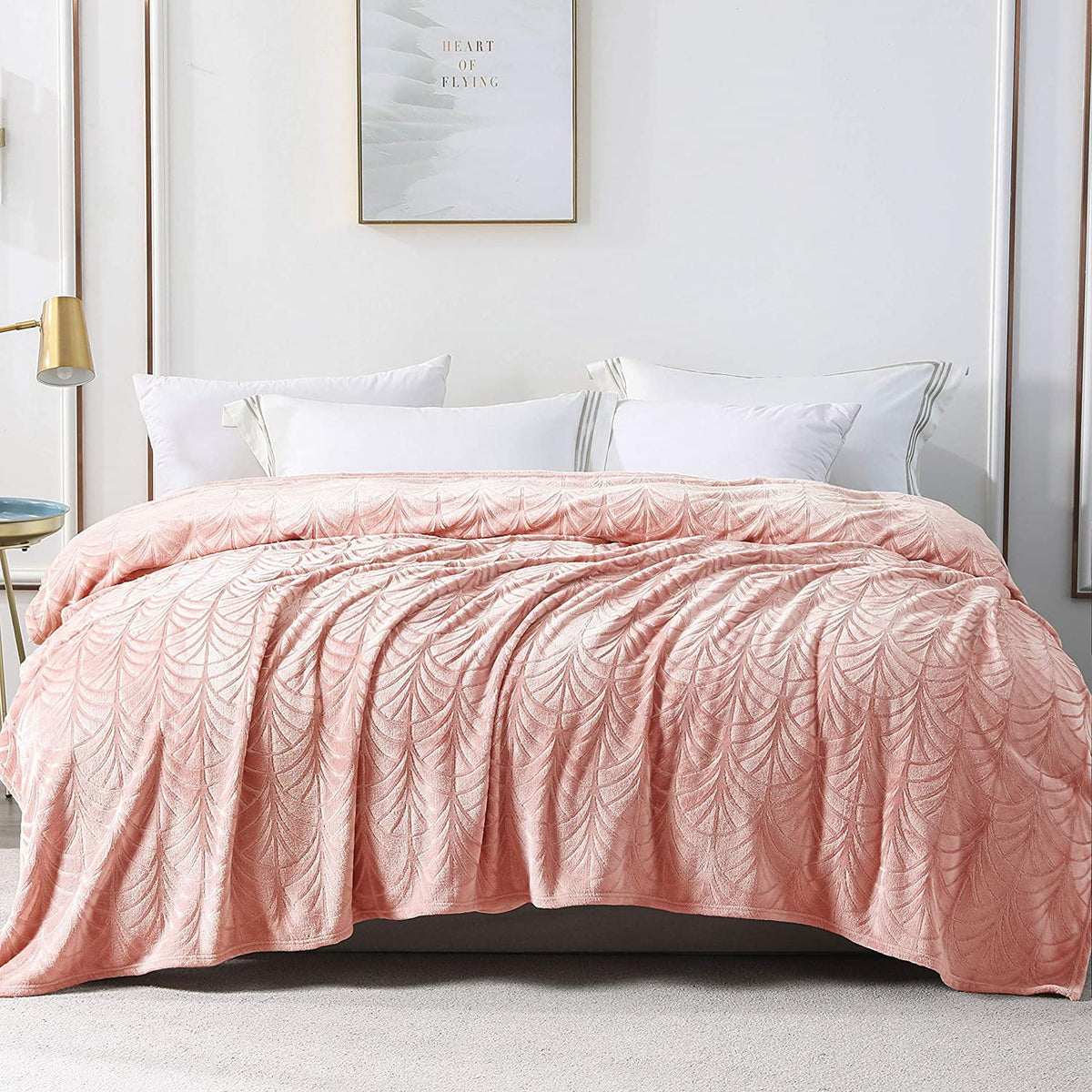 Whale Flotilla Flannel Fleece 90x90 Inch Queen Size Blanket for Bed, Soft Fluffy Velvet Bedspread Coverlet with Decorative Vintage Pattern for All Season, Warm and Lightweight, Pink