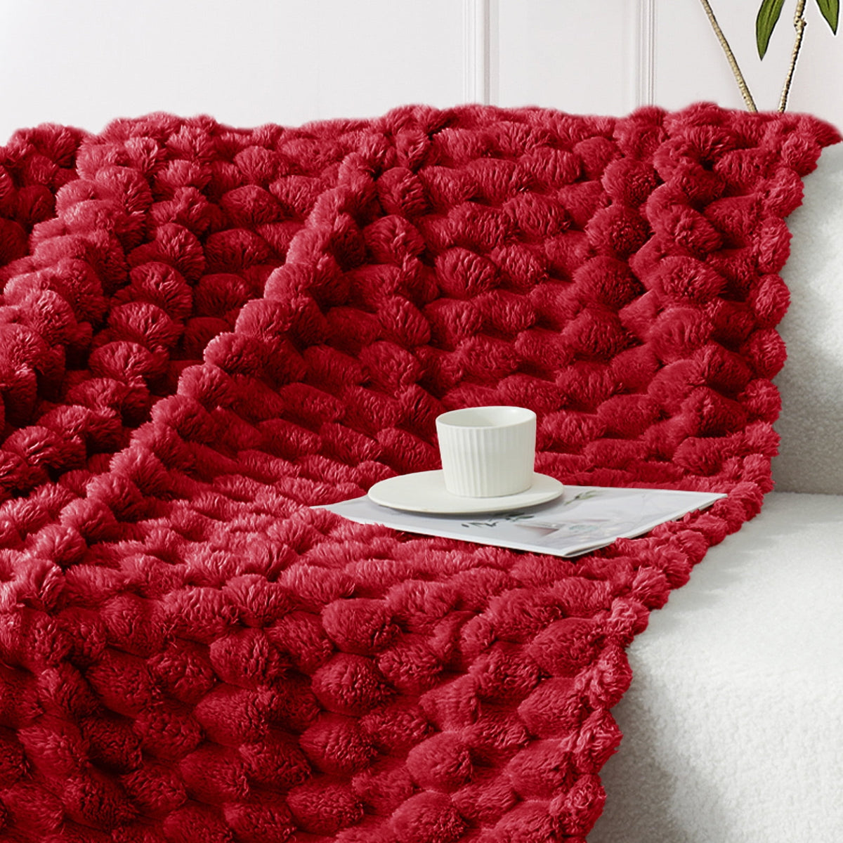 Whale Flotilla 50"x60" Throw Blanket for Couch with Expanded 3D-Jacquard Pattern, Fuzzy Soft Cozy Exquisite Blankets or All Season, Warm and Fluffy, Red
