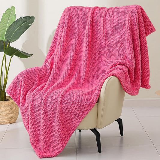 Whale Flotilla Fuzzy Fleece Throw Blanket for Couch, Fluffy Warm Soft Jacquard Blankets for Fall Winter, Lightweight and Cozy, 50x70 Inch, Hot Pink
