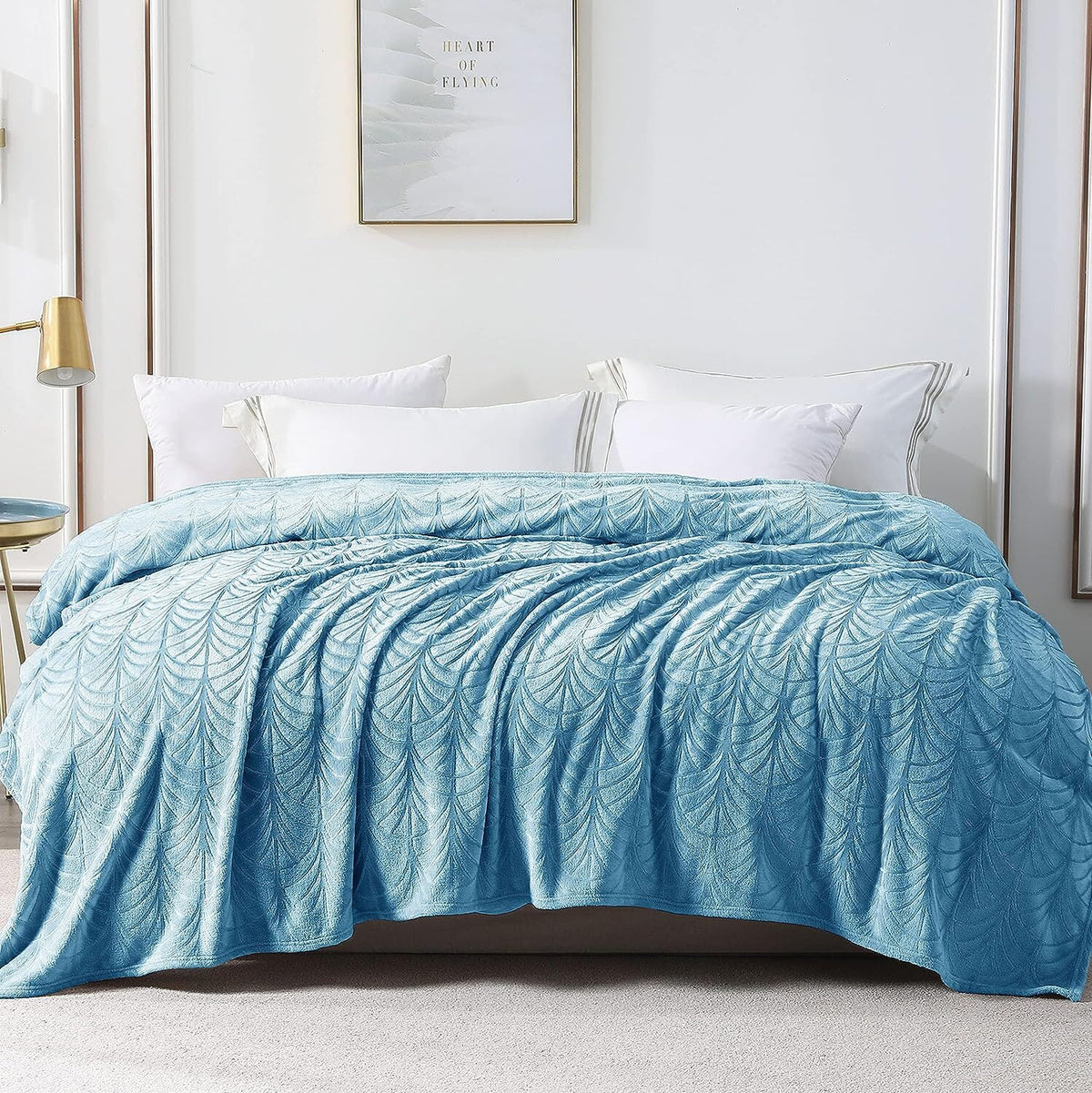 Whale Flotilla Flannel Fleece 90x104 Inch King Size Blanket for Bed, Soft Fluffy Velvet Bedspread Coverlet with Decorative Vintage Pattern for All Season, Warm and Lightweight, Stone Blue