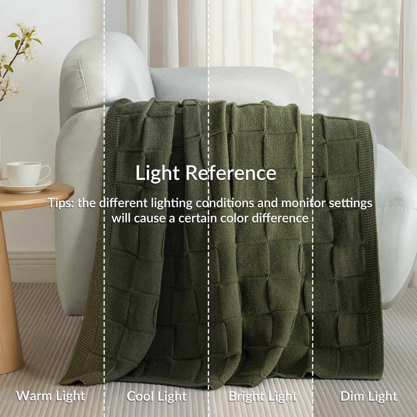 Whale Flotilla Knit Throw Blanket for Couch, Soft Fuzzy Decorative Knitted Blanket for Sofa Bed, Lightweight Cozy Warm Throws, 50x60 Inch, Olive