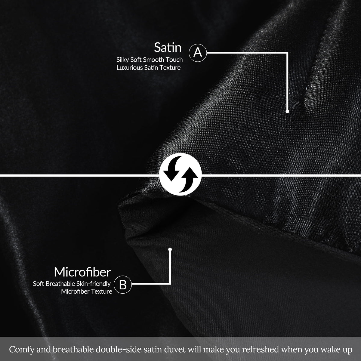 Whale Flotilla 3-Piece Reversible Silky Satin King Size Comforter Bedding Set, Lightweight Luxury Comforters with 2 Pillowcases All-Season, Black