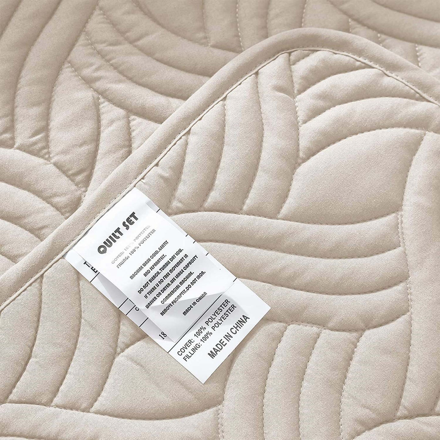 Whale Flotilla Quilt Set Queen Size, Soft Microfiber Lightweight Bedspread Coverlet Bed Cover (Wave Pattern) for All Seasons, Brich Beige, 3 Pieces (Includes 1 Quilt, 2 Shams)