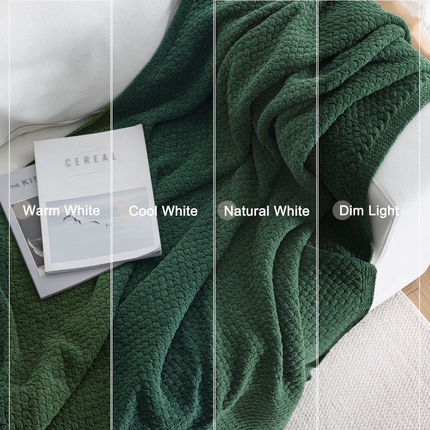 Whale Flotilla Knit Chenille Twin Size Blanket for Bed, Soft Fuzzy Warm Chunky Bed Blanket, 60"x80", Deep Green