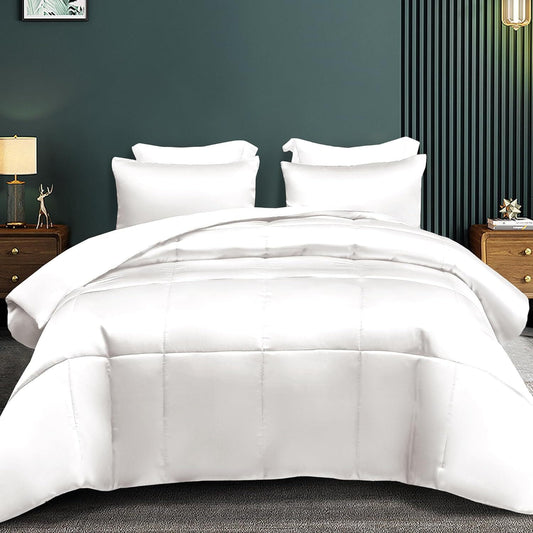 Whale Flotilla 2-Piece Reversible King Size Silk Comforter Set/Bedding Set, Soft Satin Comforter with 1 Satin Pillowcases, Lightweight Duvet Set for All Seasons, White