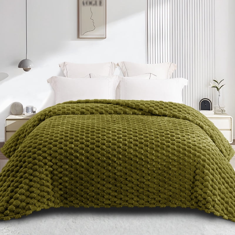 Whale Flotilla 60"x 80" Twin Size Blanket for Bed with Expanded 3D-Jacquard Pattern, Fuzzy Soft Cozy Exquisite Blankets or All Season, Warm and Fluffy, Olive
