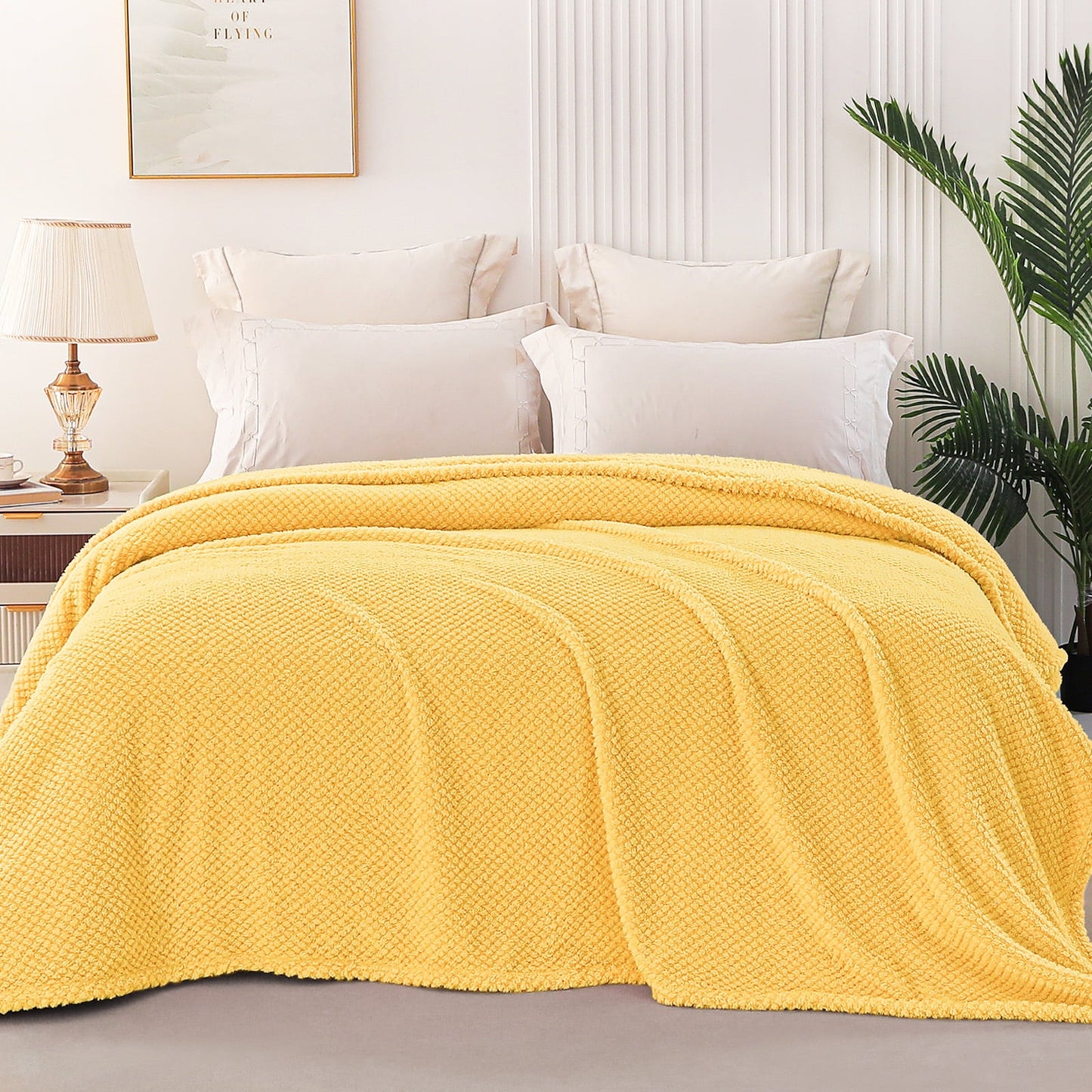 Whale Flotilla Twin Size Fuzzy Fleece Blanket, 60"x80" Fluffy Warm Soft Jacquard Bed Blankets for Fall Winter, Lightweight and Cozy, Yellow