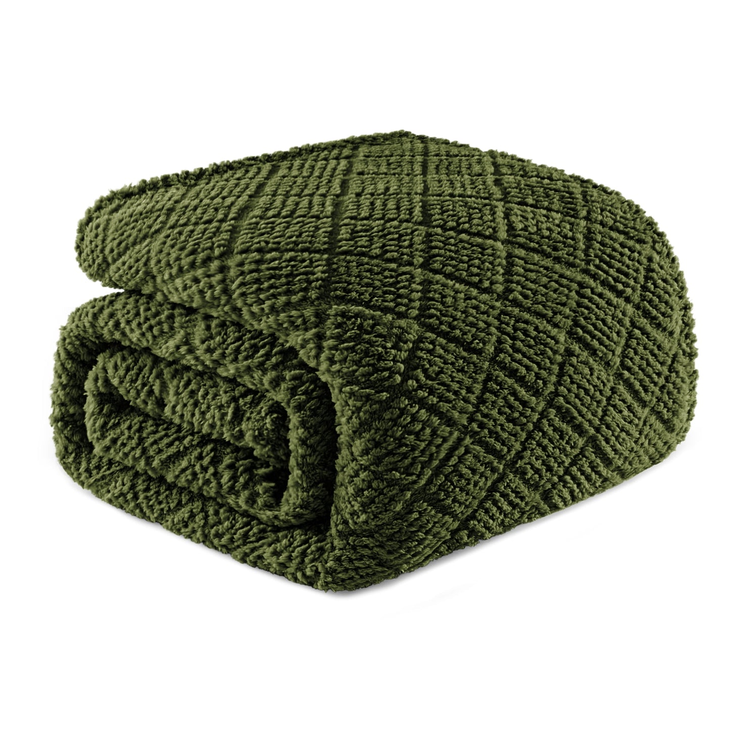 Whale Flotilla Fuzzy Fleece King Size Blanket for Bed, Soft Fluffy Jacquard Waffle Blankets for All Season, Lightweight and Warm, 90x104 Inch, Olive