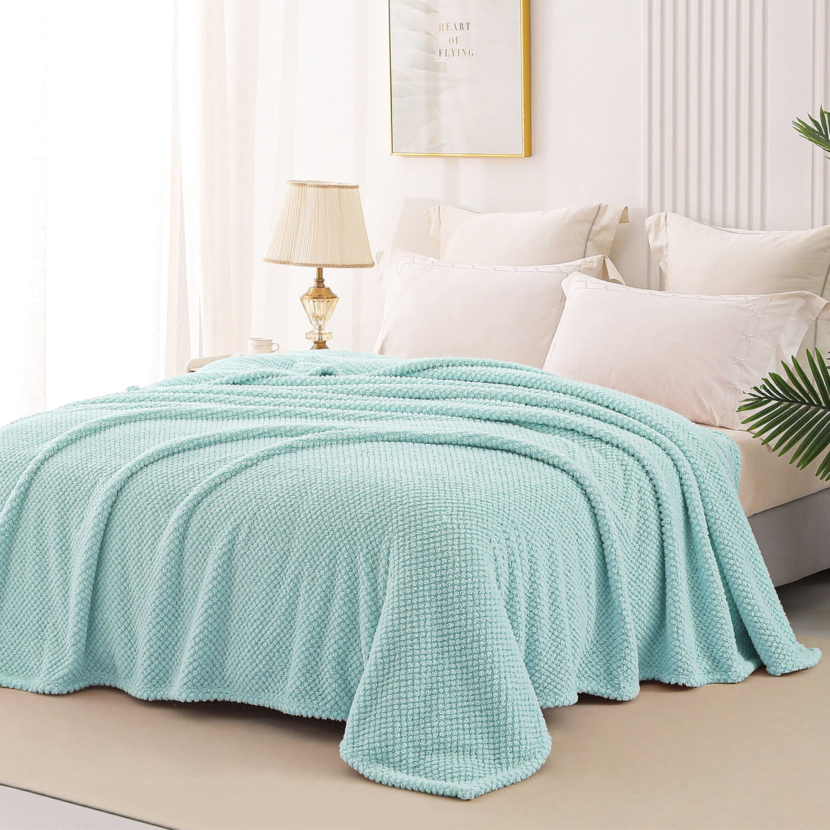 Whale Flotilla King Size Fuzzy Fleece Blanket, 90"x104" Fluffy Lightweight Soft Jacquard Bed Blankets for All Seasons, Warm and Cozy, Light Blue
