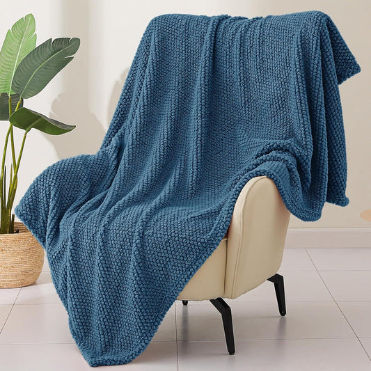 Whale Flotilla Fuzzy Fleece Throw Blanket for Couch, Fluffy Warm Soft Jacquard Blankets for Fall Winter, Lightweight and Cozy, 50x70 Inch, Navy Blue
