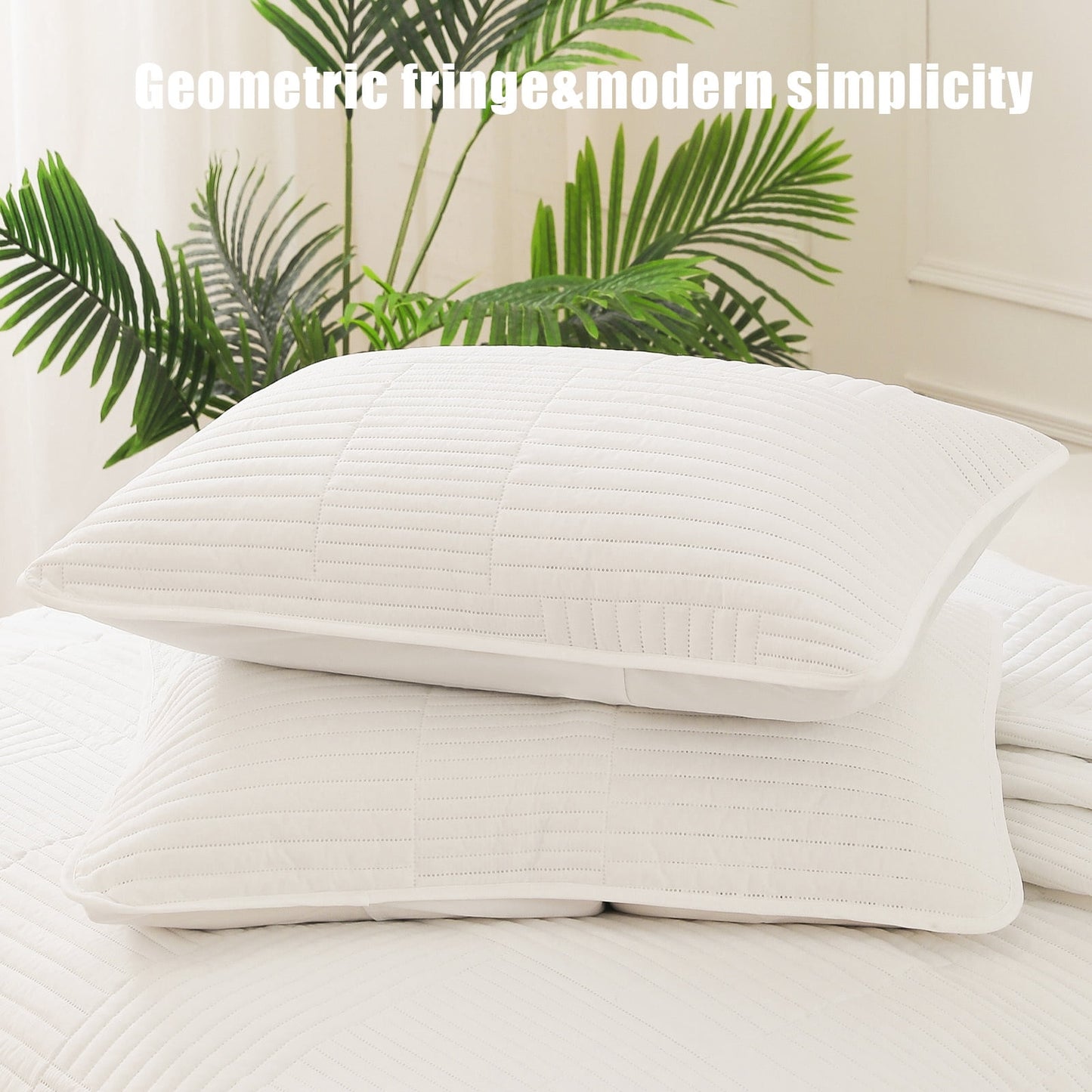 Whale Flotilla King Quilt Set, Soft and Lightweight Bedspreads Coverlet with Striped Pattern, Reversible Bedding Sets with Pillow Shams, 96x104 Inches, White
