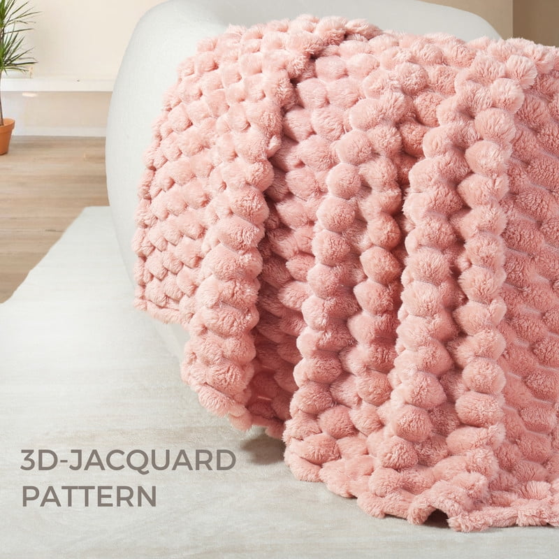 Whale Flotilla 90"x 90" Queen Size Blanket for Bed with Expanded 3D-Jacquard Pattern, Fuzzy Soft Cozy Exquisite Blankets or All Season, Warm and Fluffy, Pink