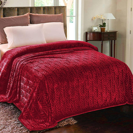 Whale Flotilla Flannel Fleece King Size Bed Blanket, Soft Velvet Lightweight Bedspread Plush Fluffy Coverlet Vintage Design Decorative Blanket for All Season, 90x104 Inch, Red