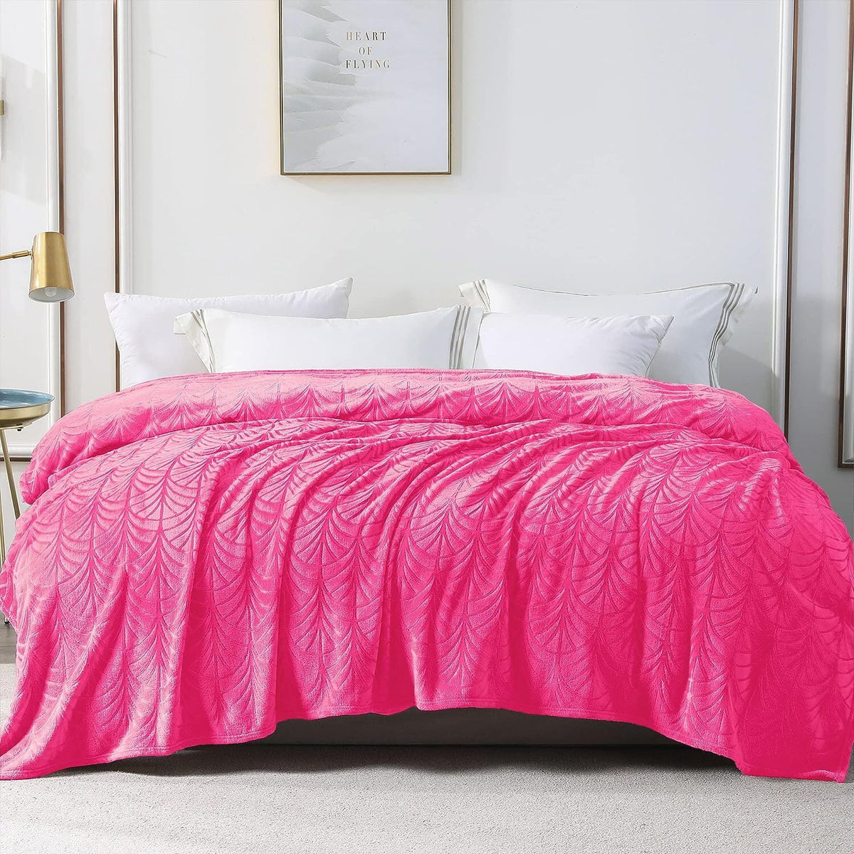 Whale Flotilla Flannel Fleece 60"x80" Twin Size Throw Blanket, Soft Fluffy Velvet Bedspread with Vintage Pattern, Warm Lightweight All-Season Coverlet, Hot Pink