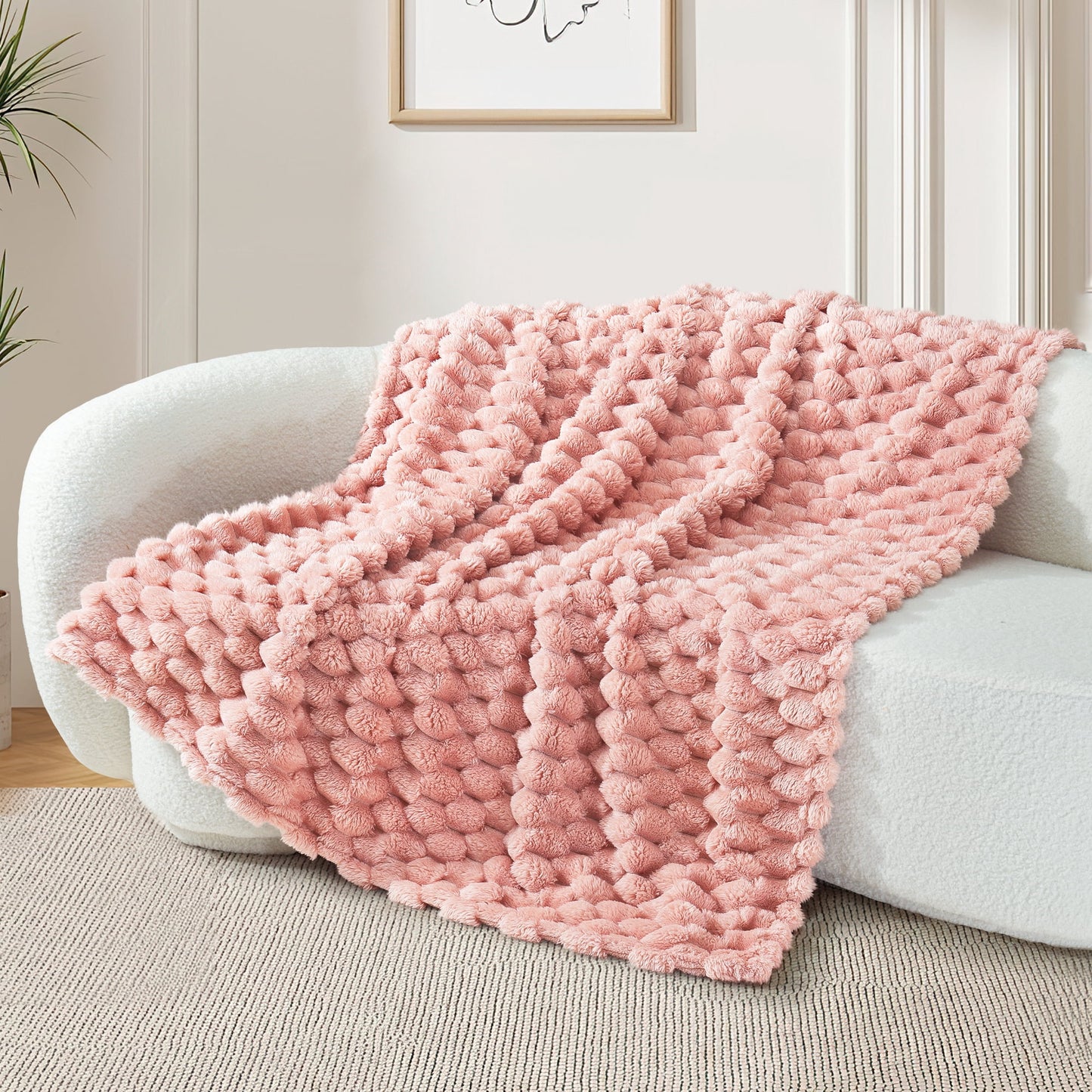 Whale Flotilla 50"x60" Throw Blanket for Couch with Expanded 3D-Jacquard Pattern, Fuzzy Soft Cozy Exquisite Blankets or All Season, Warm and Fluffy, Pink