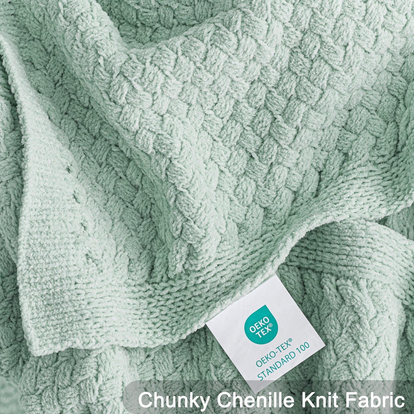 Whale Flotilla Knit Chenille Twin Size Blanket for Bed, Soft Fuzzy Warm Chunky Bed Blanket, 60"x80", Sage Green