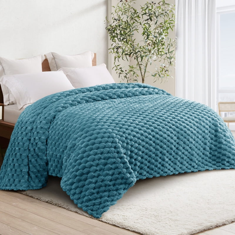 Whale Flotilla 90"x 90" Queen Size Blanket for Bed with Expanded 3D-Jacquard Pattern, Fuzzy Soft Cozy Exquisite Blankets or All Season, Warm and Fluffy, Slate Blue