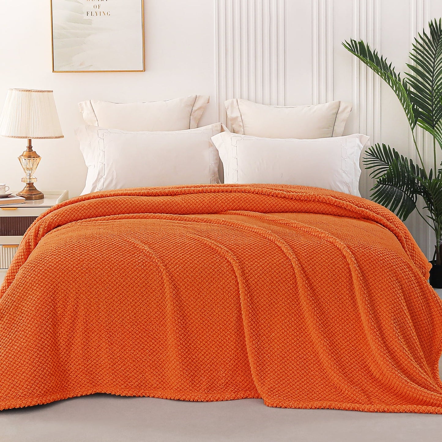 Whale Flotilla Twin Size Fuzzy Fleece Blanket, 60"x80" Fluffy Warm Soft Jacquard Bed Blankets for Fall Winter, Lightweight and Cozy, Burnt Orange
