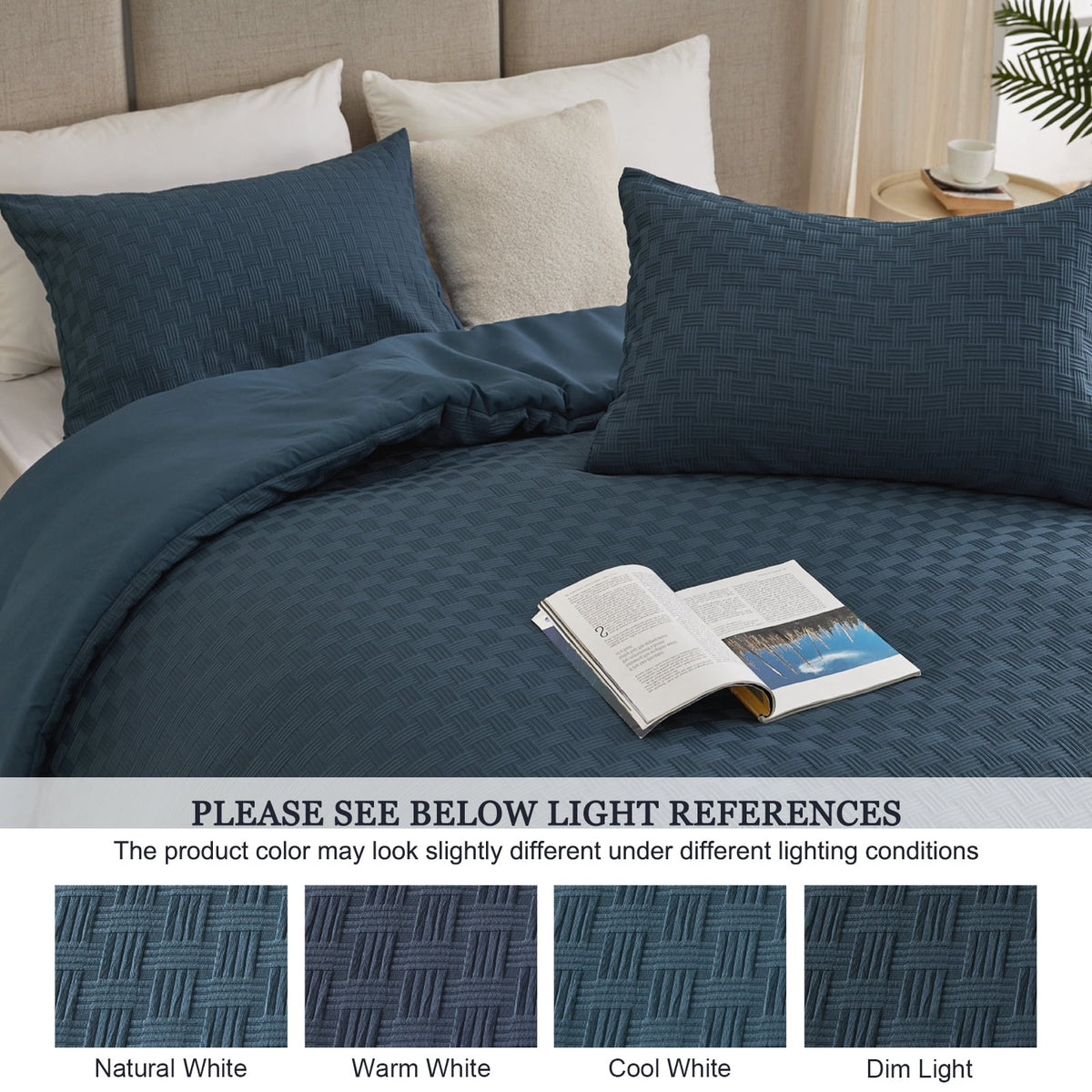 Whale Flotilla 3-Piece Jacquard Braid Ultra Soft Queen Comforter Set, Luxury Reversible Microfiber Comforters Full Size Bedding Set with 2 Pillowcases, Lightweight Duvet for All Seasons, Navy Blue