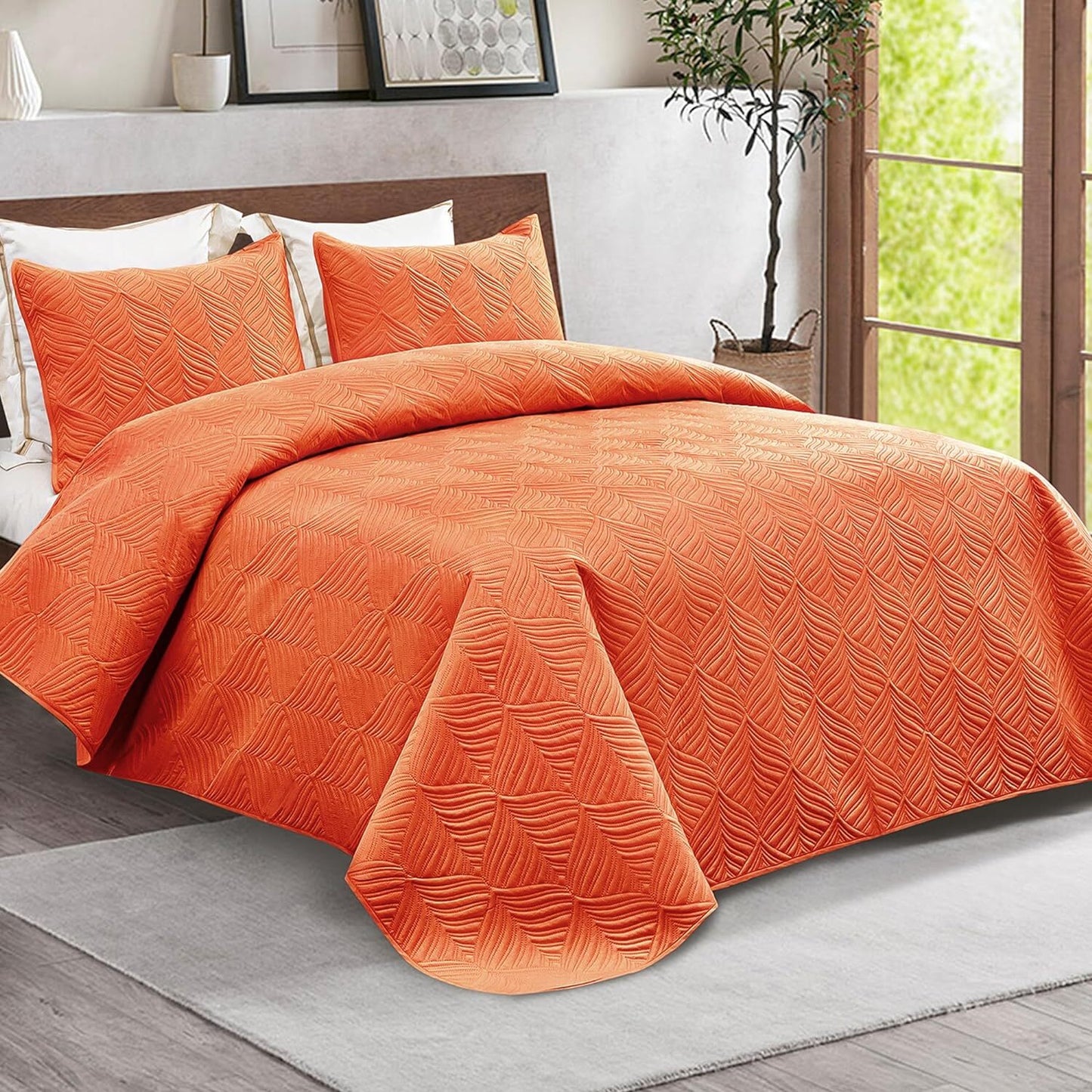 Whale Flotilla 2-Piece Twin Size Quilt Set, Soft Ultrasonic Embossed Bedding Set, Lightweight Bedspread Coverlet with Vintage Pattern, Reversible Bed Cover for All Seasons, Vintage Burnt Orange