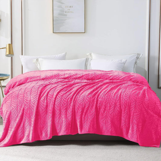 Whale Flotilla Flannel Fleece Twin Size Blanket for Bed, Soft Fluffy Velvet Bedspread Coverlet with Decorative Vintage Pattern for All Season, Warm and Lightweight, 60x80 Inch, Hot Pink