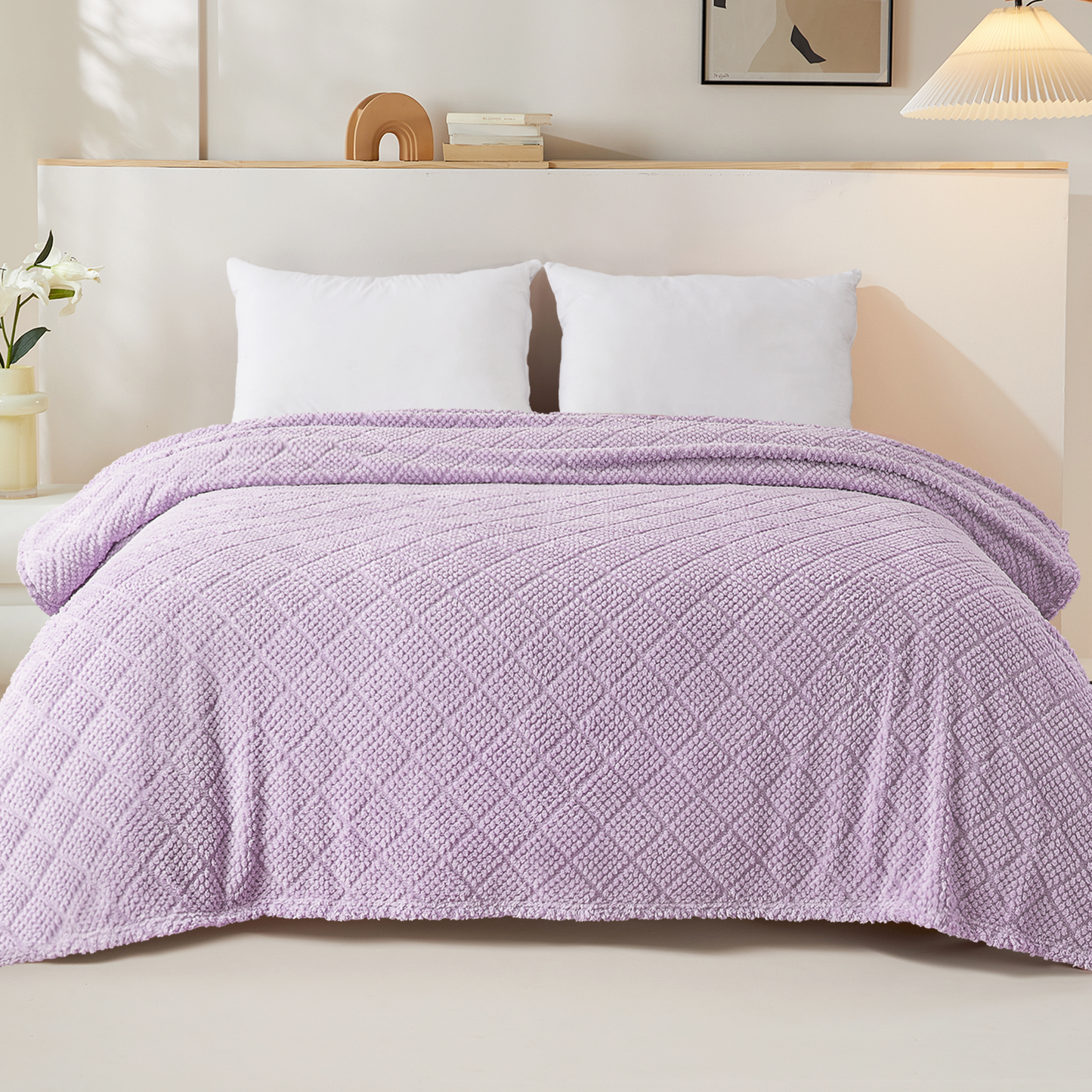Whale Flotilla Fuzzy Fleece Twin Size Blanket for Bed, Soft Fluffy Jacquard Waffle Blankets for All Season, Lightweight and Warm, 60x80 Inch, Lilac