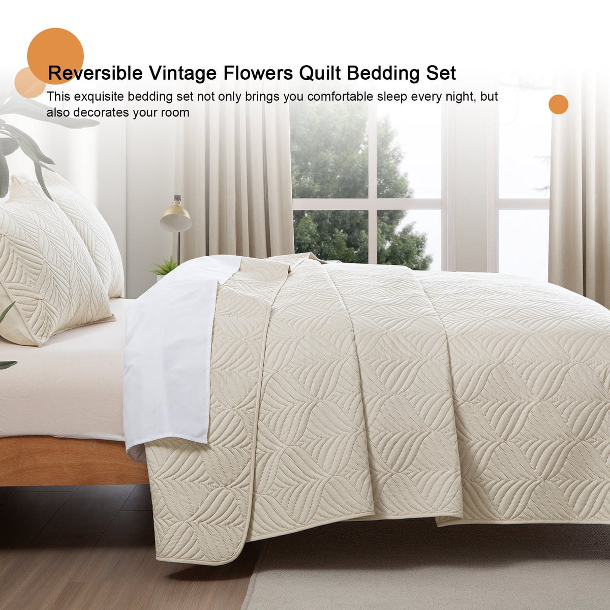 Whale Flotilla King Size Quilt Set, Soft Ultrasonic 96x104 Inch Bedding Set, Lightweight Bedspread Coverlet with Vintage Pattern, Reversible Bed Cover for All Seasons,Brich Beige