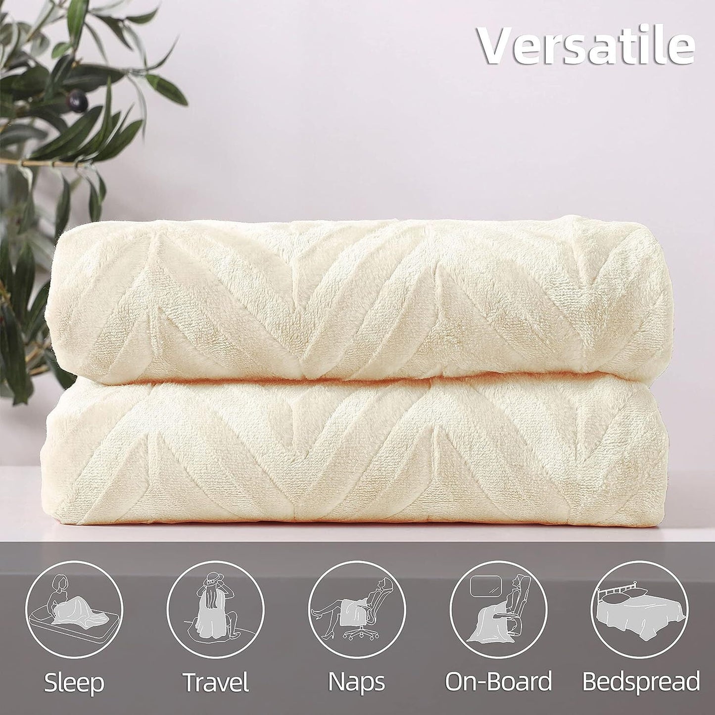 Whale Flotilla Flannel Fleece Twin Size 60x80 Inch Bed Blanket, Soft Velvet Lightweight Bedspread Plush Fluffy Coverlet Chevron Design Decorative Blanket for All Season, Ivory