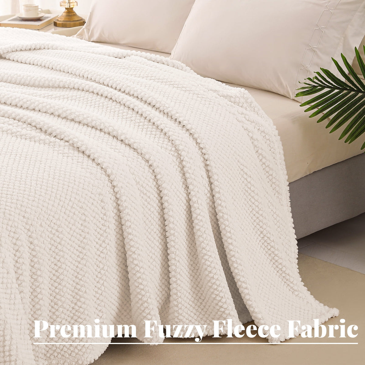Whale Flotilla Fuzzy Fleece 50"x70" Throw Blanket for Couch, Fluffy Warm Soft Jacquard Blankets for All Seasons, Lightweight and Cozy, Ivory