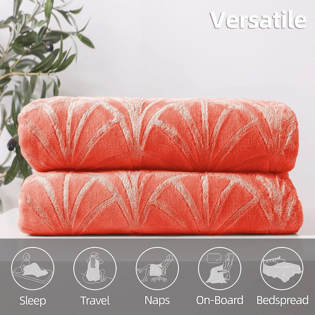 Whale Flotilla Flannel Fleece 60"x80" Twin Size Throw Blanket, Soft Fluffy Velvet Bedspread with Vintage Pattern, Warm Lightweight All-Season Coverlet, Coral