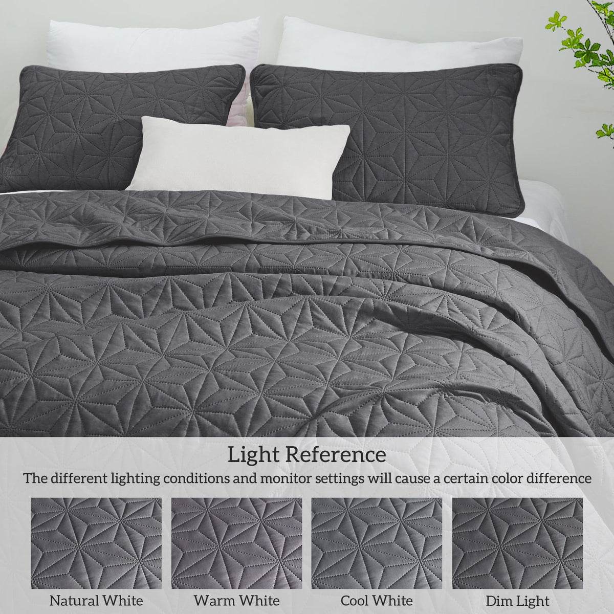Whale Flotilla Microfiber Queen Size 90"x 96" Quilt Set Lightweight Quilted Bedspreads Coverlets Set with Stars Pattern, Grey