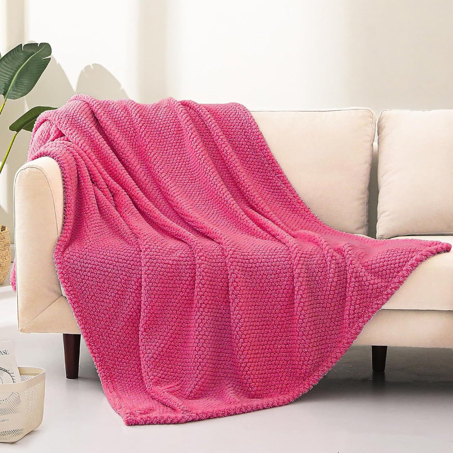 Whale Flotilla Fuzzy Fleece Throw Blanket for Couch, Fluffy Warm Soft Jacquard Blankets for Fall Winter, Lightweight and Cozy, 50x70 Inch, Hot Pink